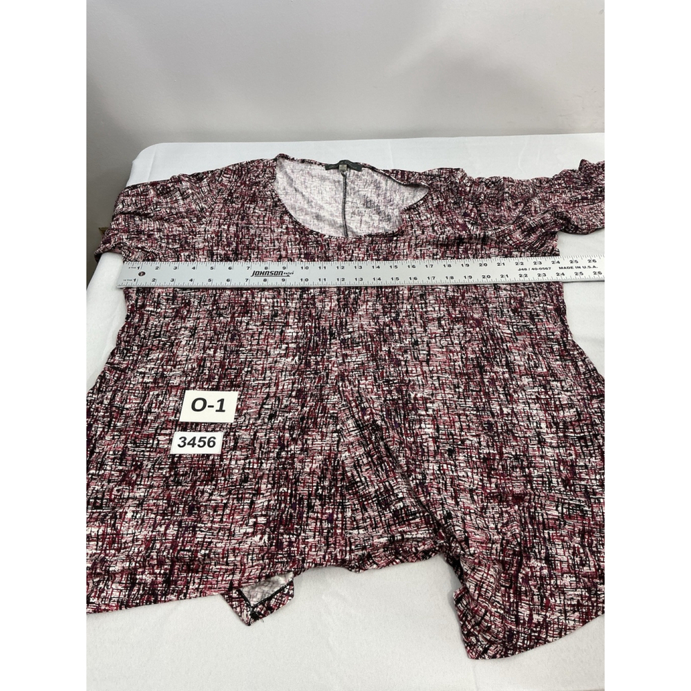 Womans Rose & olive 3X Red Blue Geometric 3/4 Sleeve Pullover Flowy Blouse - Picture 6 of 9